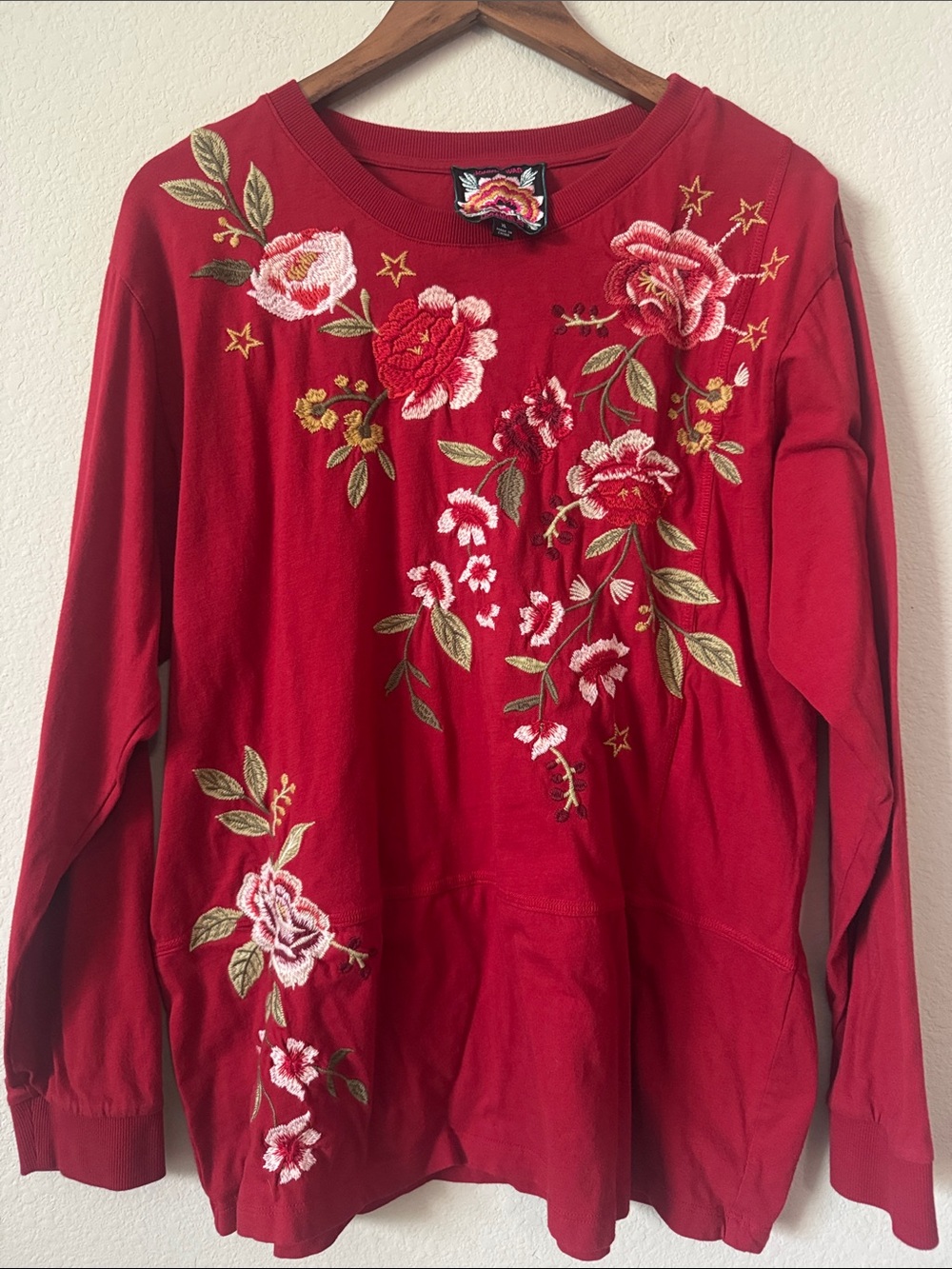 Johnny Was Embroidered Floral Red Women's Long Sleeve Top XL